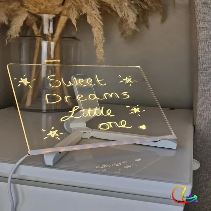 Erasable LED Drawing Board – Colourful Acrylic Writing Message Board with USB Night Light