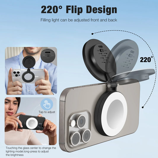 SnapLight Pro – MagSafe Magnetic Selfie Ring for Perfect Shots & Touch-Up Makeup Anytime