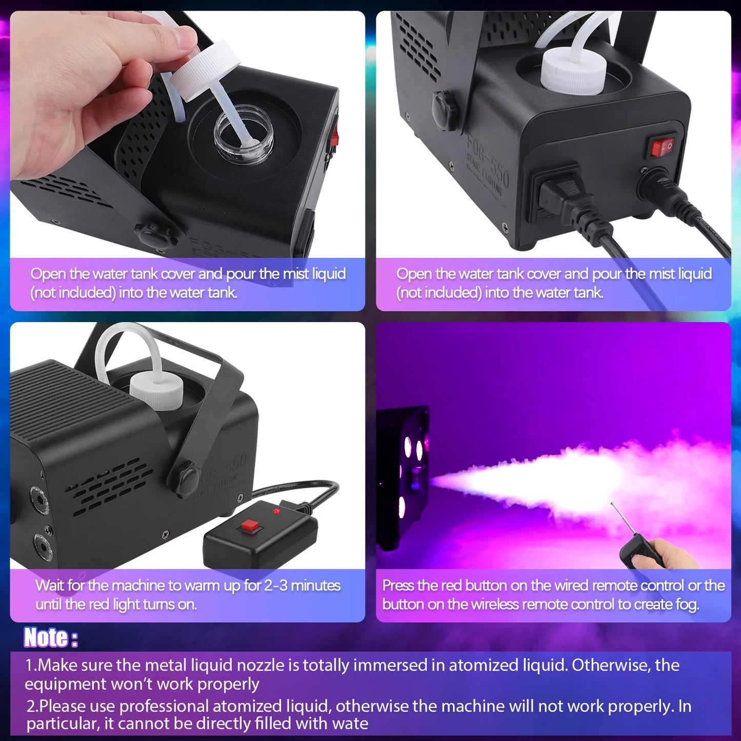500W Fog Machine – RGB LED Smoke Effect with Wireless Remote for Parties & Stage