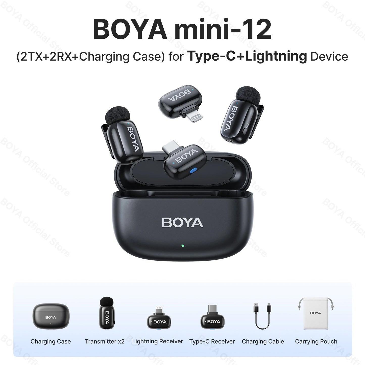 Mini micrófono de solapa inalámbrico BOYA para iOS y Android