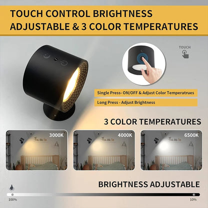 Portable LED Wall Lamp – Double Head, 360° Rotatable, Touch & Remote Control Night Light for Bedroom Reading