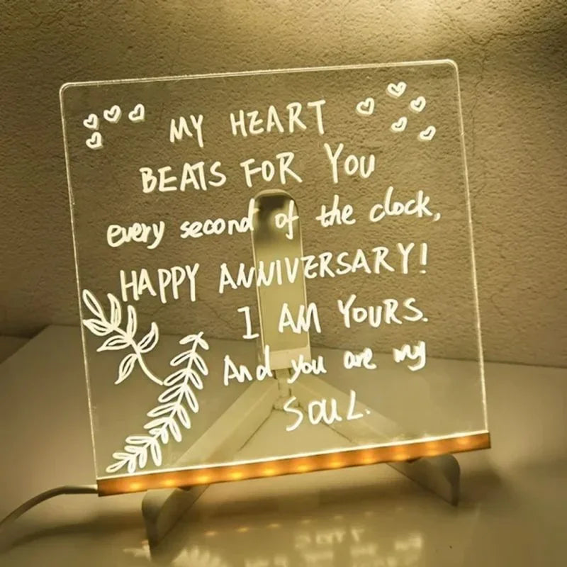 Erasable LED Drawing Board – Colourful Acrylic Writing Message Board with USB Night Light