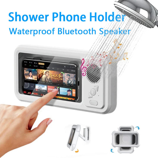 Kitchen & Shower Phone Holder – Waterproof Anti-Fog Wall Mount with Bluetooth Speaker