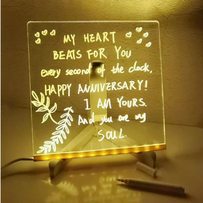 Erasable LED Drawing Board – Colourful Acrylic Writing Message Board with USB Night Light