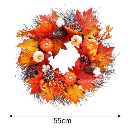 Autumn Maple Pumpkin Wreath – Halloween & Thanksgiving Door Decoration