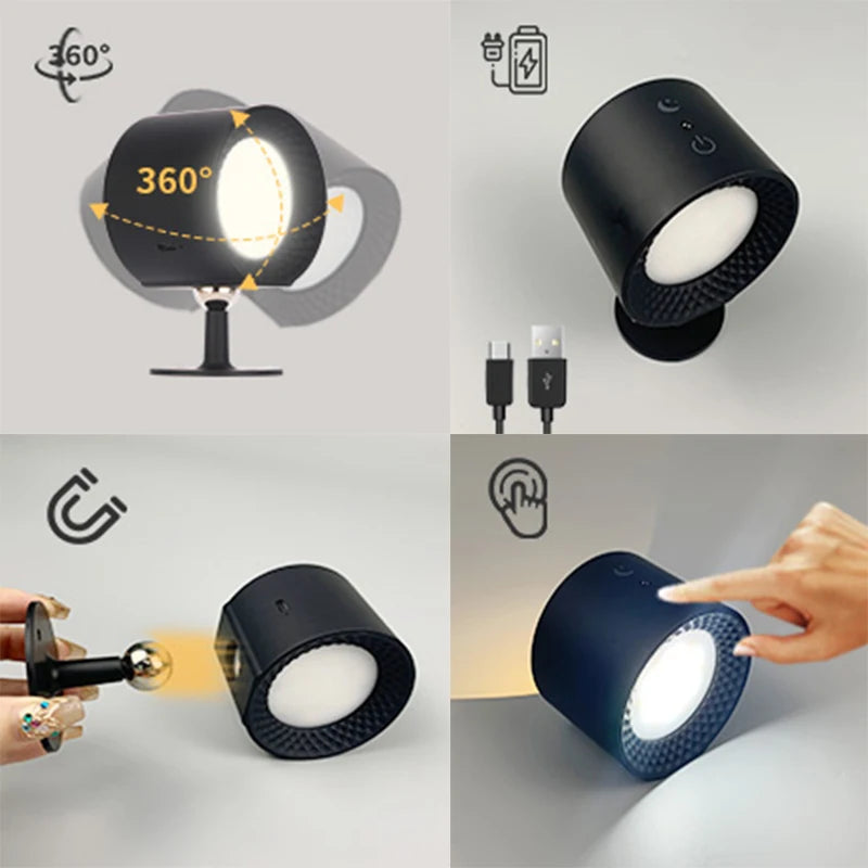 Portable LED Wall Lamp – Double Head, 360° Rotatable, Touch & Remote Control Night Light for Bedroom Reading