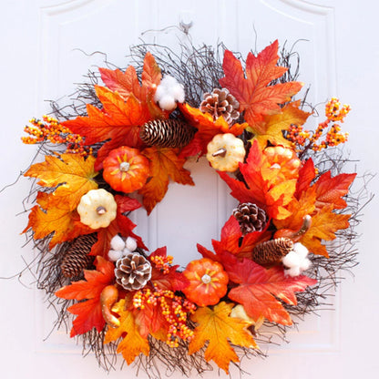 Autumn Maple Pumpkin Wreath – Halloween & Thanksgiving Door Decoration