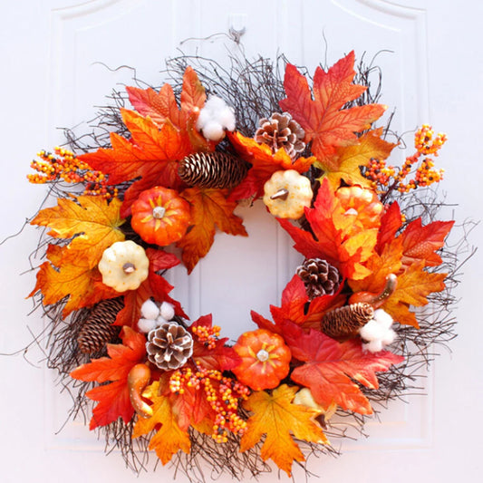Autumn Maple Pumpkin Wreath – Halloween & Thanksgiving Door Decoration