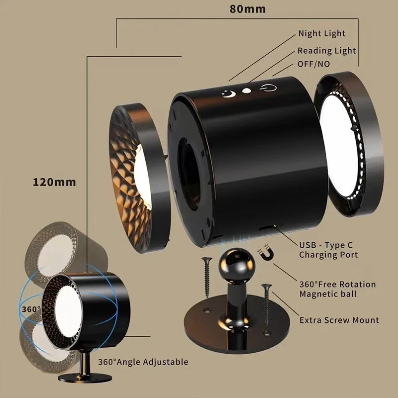 Portable LED Wall Lamp – Double Head, 360° Rotatable, Touch & Remote Control Night Light for Bedroom Reading