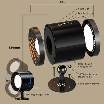 Portable LED Wall Lamp – Double Head, 360° Rotatable, Touch & Remote Control Night Light for Bedroom Reading