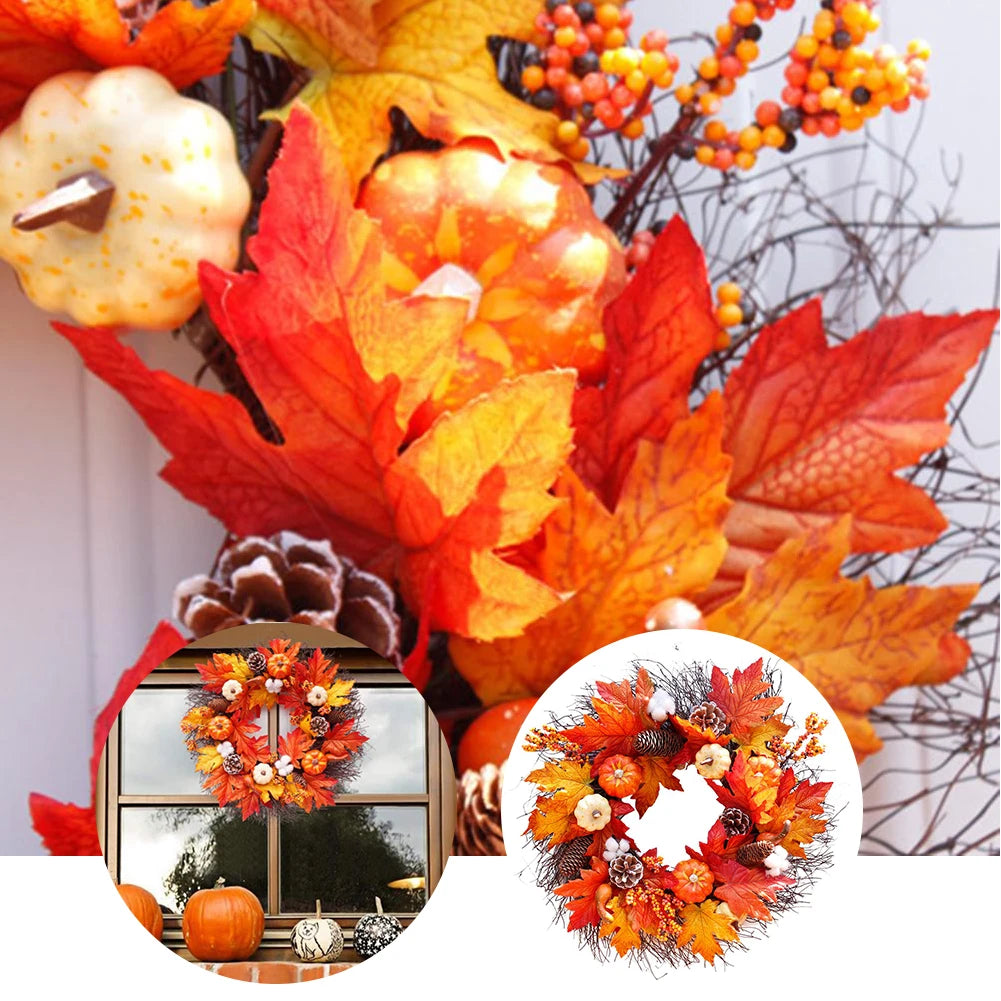Autumn Maple Pumpkin Wreath – Halloween & Thanksgiving Door Decoration