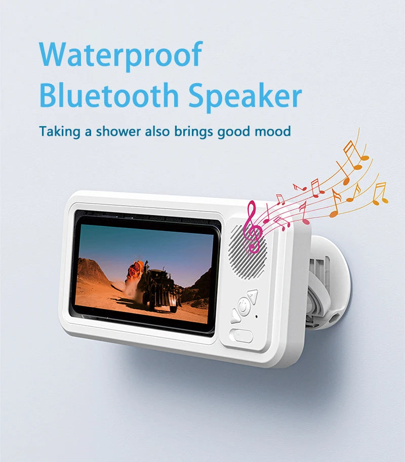 Kitchen & Shower Phone Holder – Waterproof Anti-Fog Wall Mount with Bluetooth Speaker