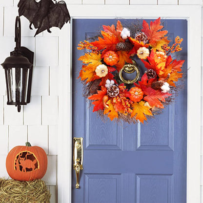 Autumn Maple Pumpkin Wreath – Halloween & Thanksgiving Door Decoration