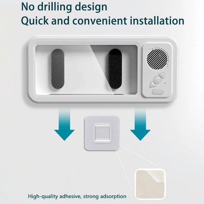 Kitchen & Shower Phone Holder – Waterproof Anti-Fog Wall Mount with Bluetooth Speaker