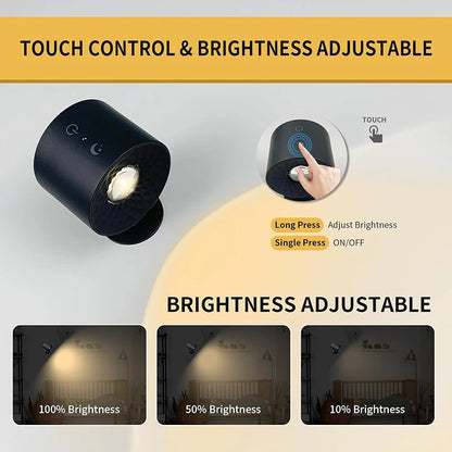 Portable LED Wall Lamp – Double Head, 360° Rotatable, Touch & Remote Control Night Light for Bedroom Reading