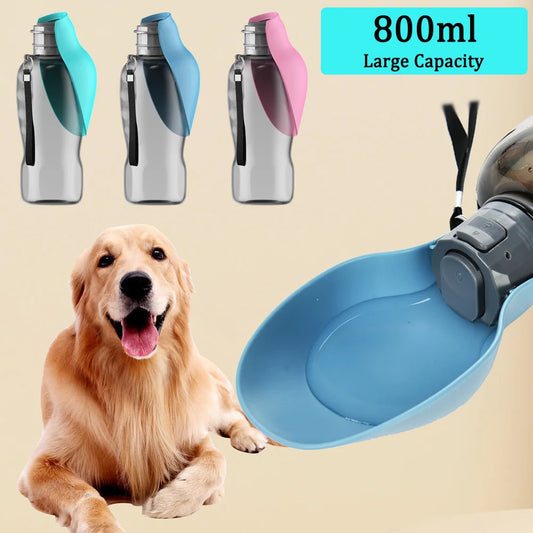 Portable 800ml Dog Water Bottle – Outdoor Leakproof Pet Bowl for Puppies & Large Dogs