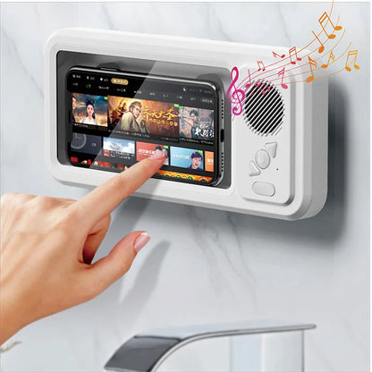 Kitchen & Shower Phone Holder – Waterproof Anti-Fog Wall Mount with Bluetooth Speaker