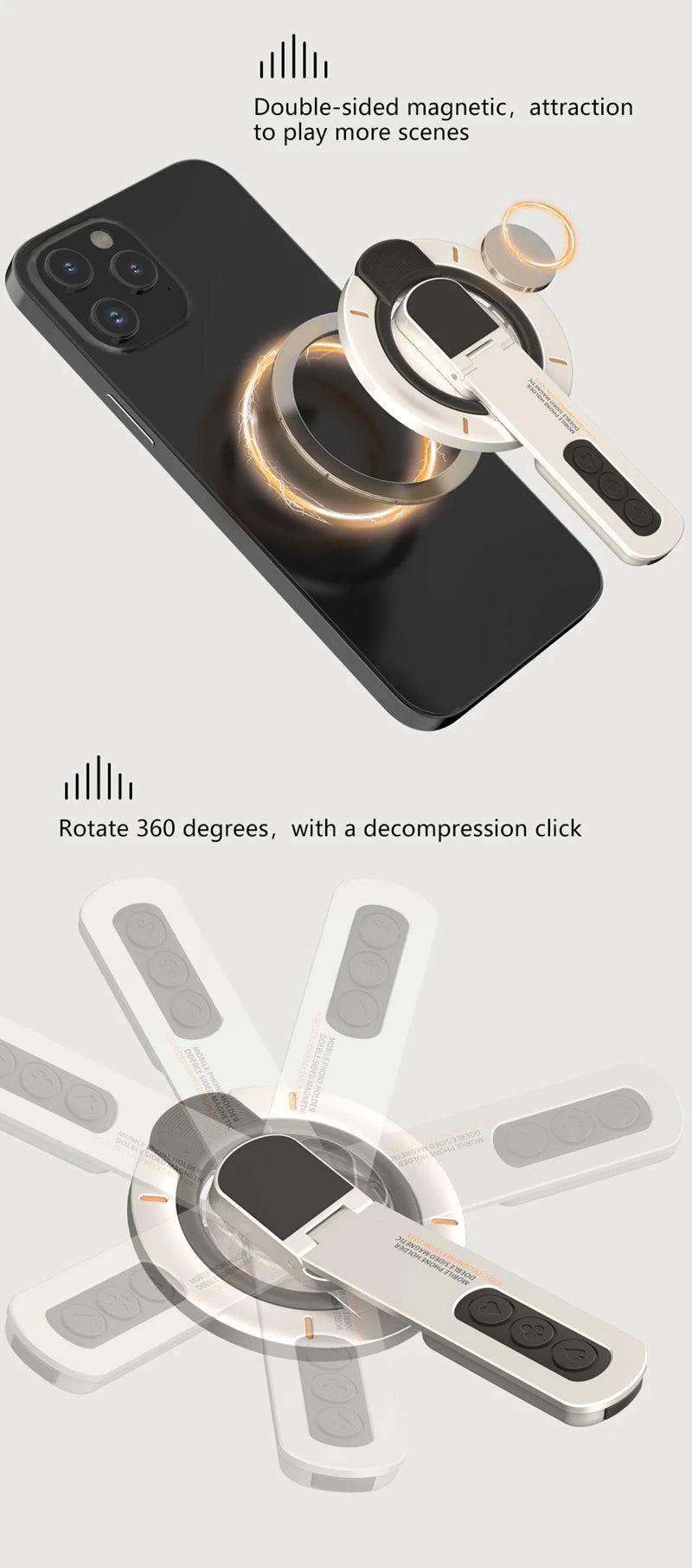 MagSafe Phone Grip Stand 3-in-1 – Magnetic Finger Ring Holder & Double-Sided Stand for iPhone 12–17