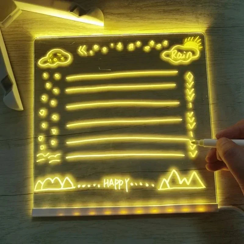 Erasable LED Drawing Board – Colourful Acrylic Writing Message Board with USB Night Light
