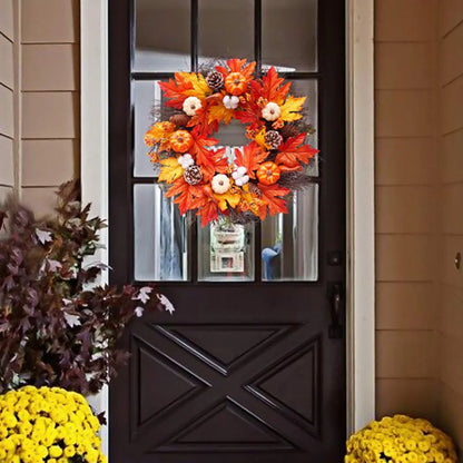 Autumn Maple Pumpkin Wreath – Halloween & Thanksgiving Door Decoration