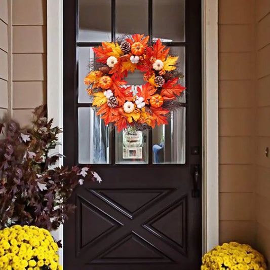 Autumn Maple Pumpkin Wreath – Halloween & Thanksgiving Door Decoration