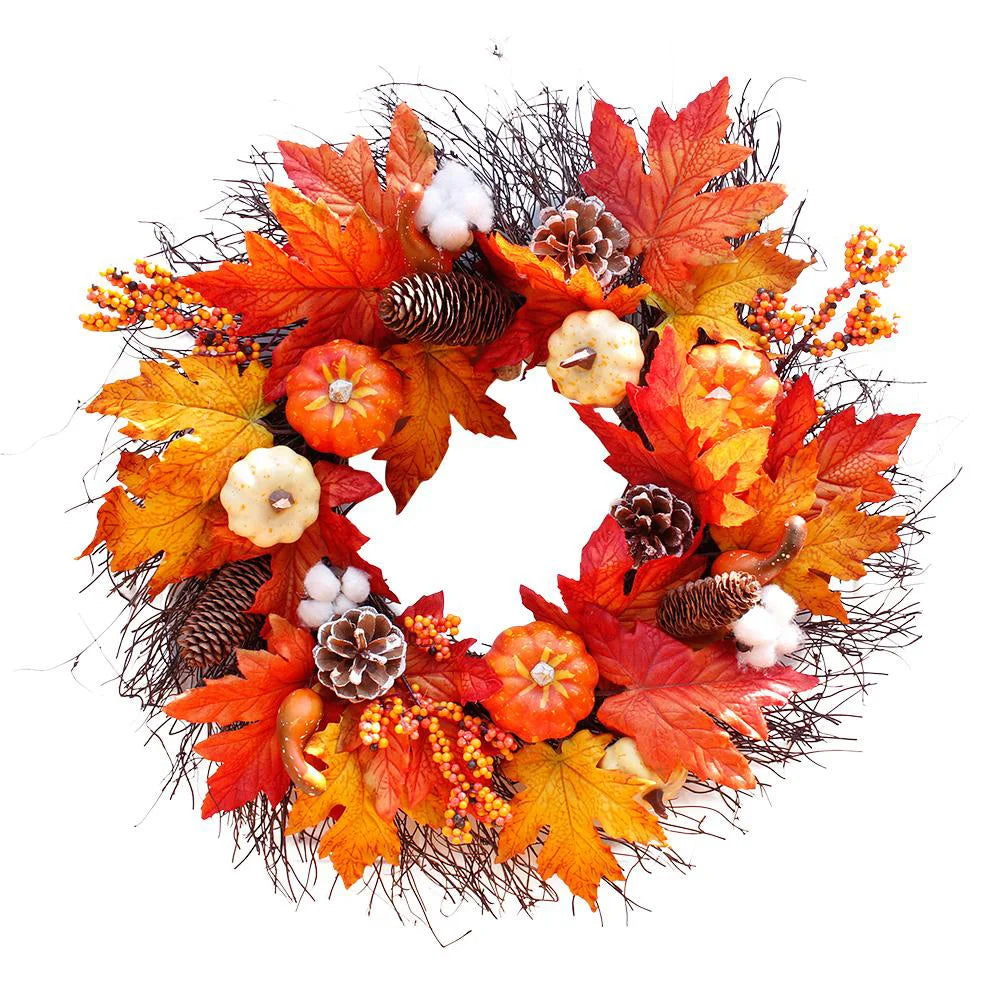 Autumn Maple Pumpkin Wreath – Halloween & Thanksgiving Door Decoration