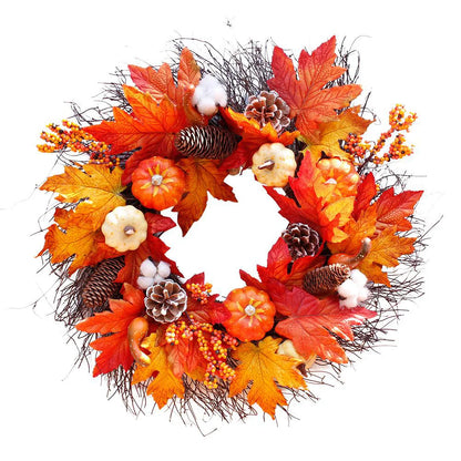 Autumn Maple Pumpkin Wreath – Halloween & Thanksgiving Door Decoration