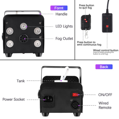 500W Fog Machine – RGB LED Smoke Effect with Wireless Remote for Parties & Stage