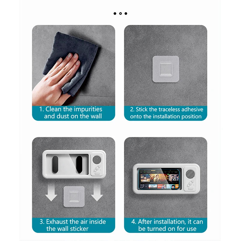 Kitchen & Shower Phone Holder – Waterproof Anti-Fog Wall Mount with Bluetooth Speaker